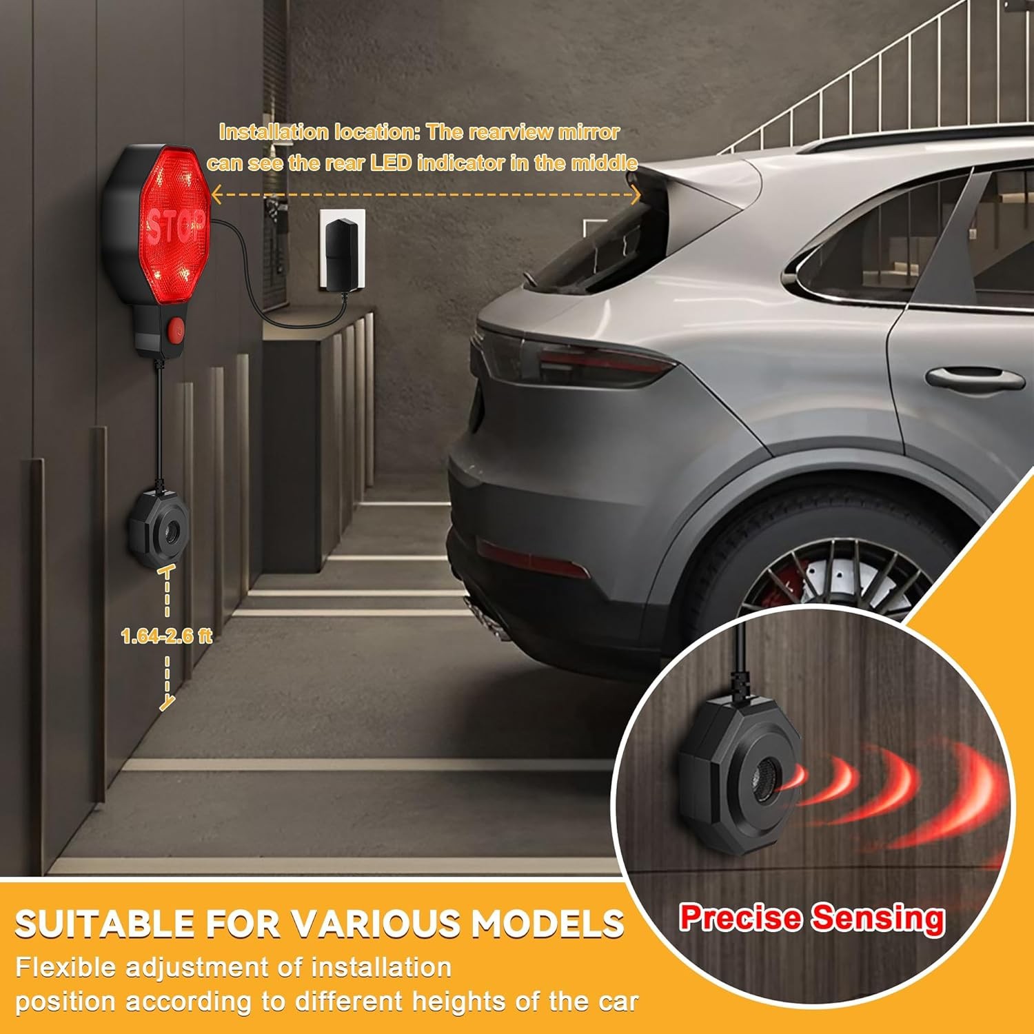 Adjustable Garage Parking Sensor Aid with Led Indicator Dual Power Rotary Connector