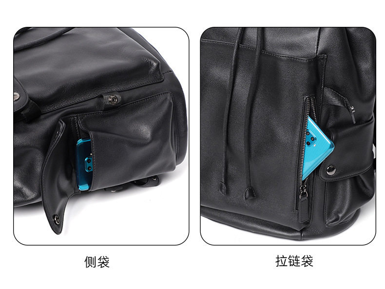 Ba lô da bò thật cho nam, kiểu dáng thời trang, đựng laptop 14 inch, dung tích 36–55L — Màu đen chi tiết 9