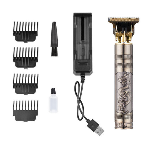 Factory Direct Sale T9 Electric Hair Clipper with Aluminum Tube Oil Head Clipper for Dragon Pattern Special Engraving Salon Hair Scissors