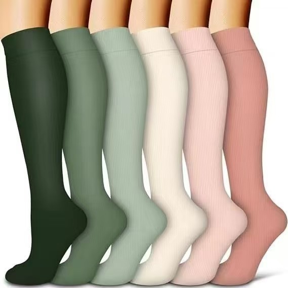 Juego de 6 pares de calcetines deportivos de compresión transfronterizos para fitness, calcetines largos de compresión para pantorrillas para hombres y mujeres, calcetines de compresión elásticos. image 10