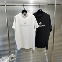 正しいバージョンパリB家反射プリント洗水半袖tシャツゆるいos版男女同型半袖tシャツ