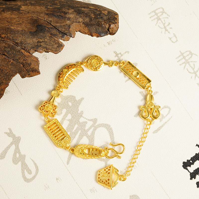 Sha Jin auspicioso ocho tesoros ábaco pulsera yuan Bao verano dama moda temperamento hueco alta sensación de joyería de estilo chino