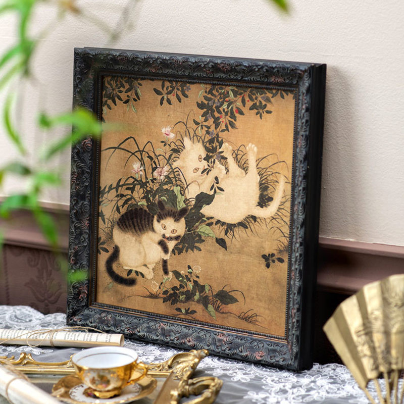 Cherry Blossom French Retro Cat Wooden Frame New Chinese Style Chinese Style Decorative Painting Bedroom Wall Art Entrance Hang Art