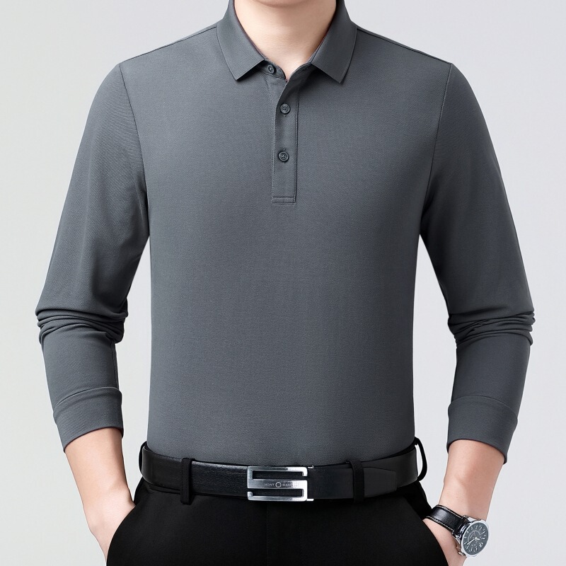 Men's Mulberry Silk Polo Shirt New Business Casual Middle-Aged Dad T-Shirt No Ironing Versatile Men's Top