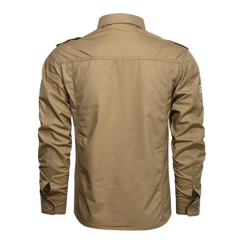 2023 primavera y otoño nueva camisa de color sólido hombre suelta camisa de bolsillo de manga larga moda guapo casual blusa versátil