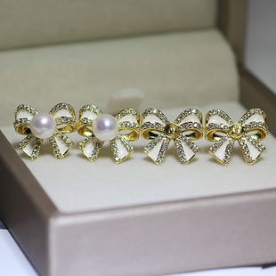 DIY bow earrings earrings accessories S925 silver needle new bow oil drop earrings accessories zircon wholesale