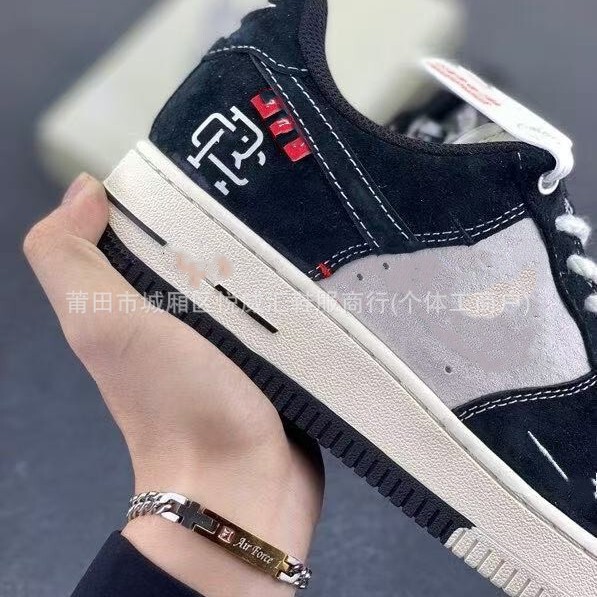 Cross-Border Foreign Trade Air Force One Supreme Champion Co-Branded Beige Black Small Three Hook Low-Top Sports Shoes Running Shoes
