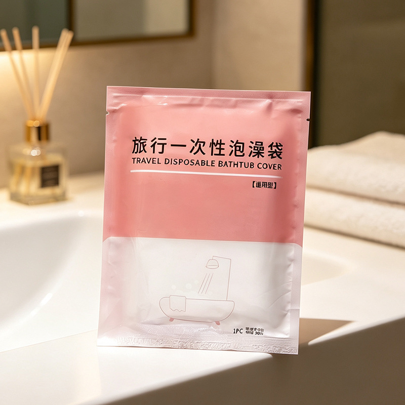 Disposable bathtub cover for travel and hotel, extra-large portable bathing bag, clean plastic film for soaking and bathing while traveling