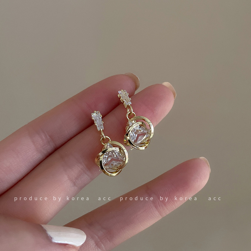 925 silver needle geometric zircon earri...