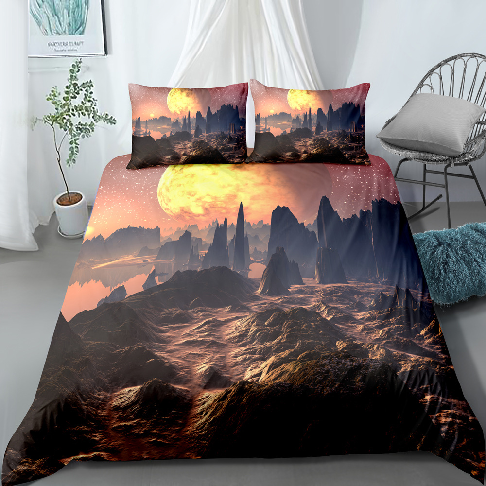 Ensemble de literie trois pièces ciel étoilé univers imprimé numérique, housse de couette et taie d'oreiller personnalisables_voghion.com