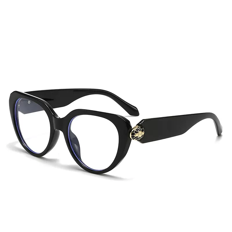 新款猫眼平光眼镜欧美个性金属蛇头跨境时尚百搭眼镜框架女平光镜