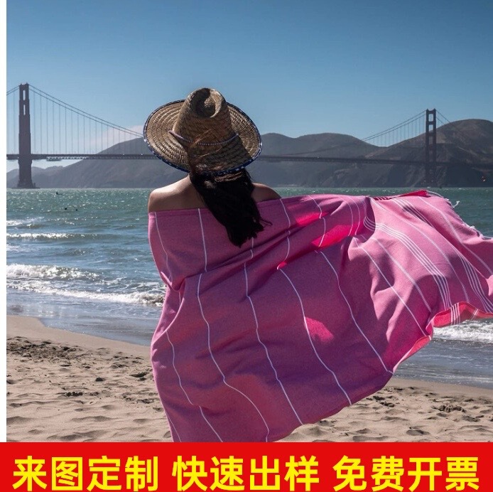 European and American Explosions Polyester Cotton Turkey Tassel Beach Towel Striped Sauna Towel Children's Quick-drying Embroidered Towel