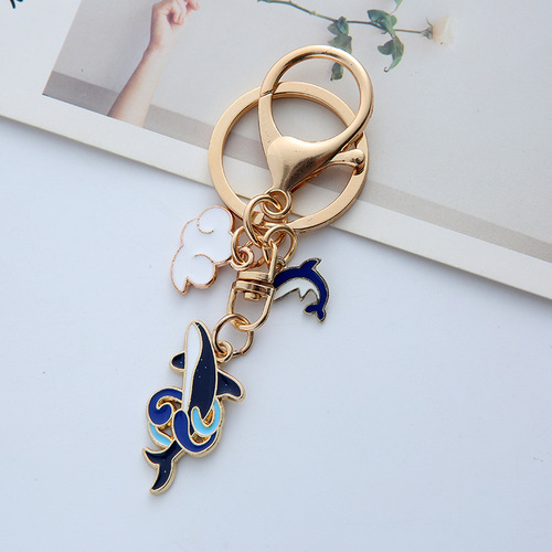 Creative handmade dripping oil cartoon whale keychain couple bag pendant key chain cute cloud dolphin pendant