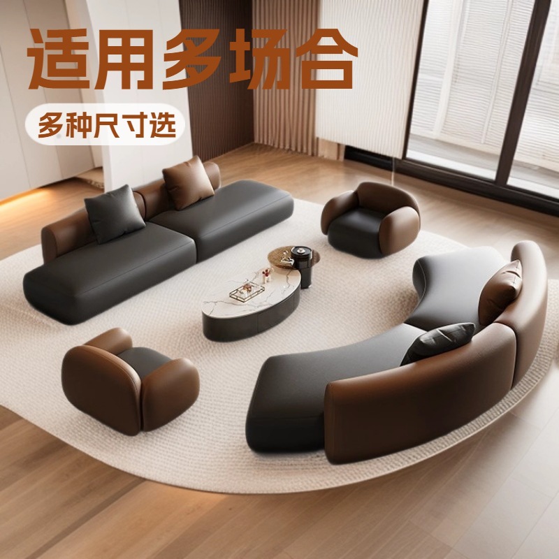 Sofá italiano de lujo recto y curvo mesa de té sala de estar del hotel sala de estar gran sala de recepción mesa y silla combinación
