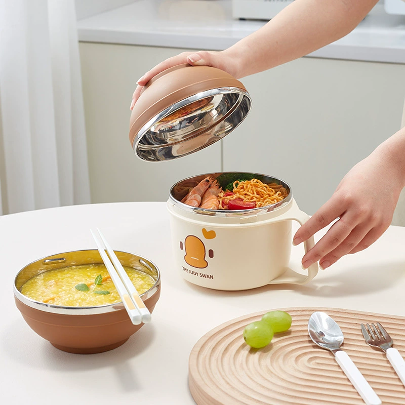 Cartoon soup bowl stainless steel for students, double-layer lunch box