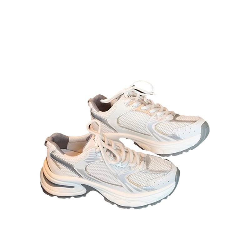 Grava Madre ~ 2025 verano nuevo empalme de malla de fondo grueso aumento de ventilación deportiva zapato padre mujer