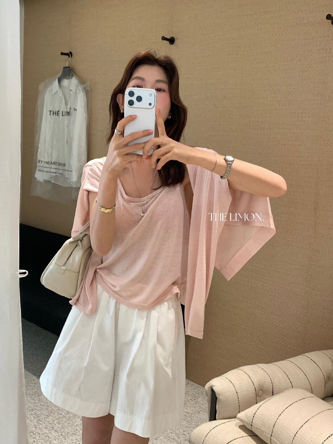 Bộ cardigan len mỏng kèm áo hai dây hai mảnh nữ mùa hè — Xám cacbon, xanh lam, màu hồng, Đậu xanh chi tiết 91