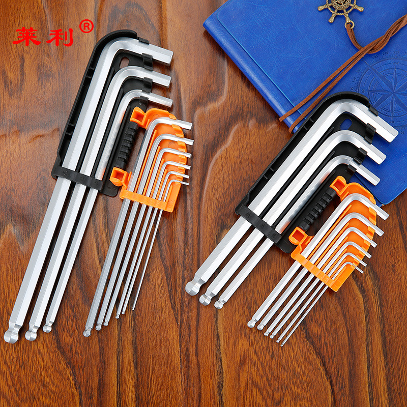 9 piezas de acero hexagonal métrico de longitud media alargada, cabeza de bola hexagonal extra larga, llave hexagonal en forma de L personalizada