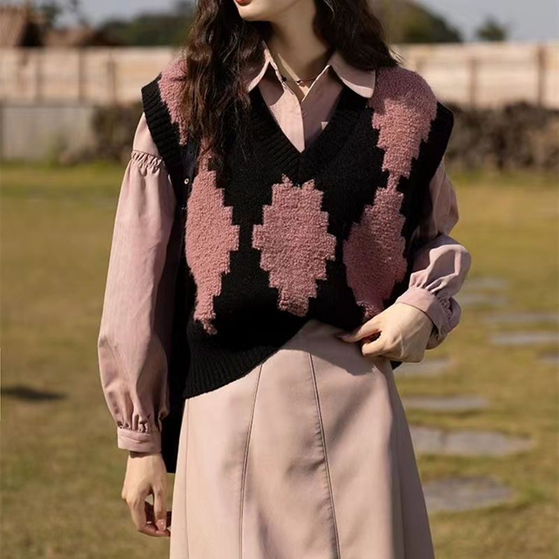 Corea del Sur Dongdaemun cuello chaleco suelto mujer primavera y otoño nuevo diseño suéter chaleco de punto image 4