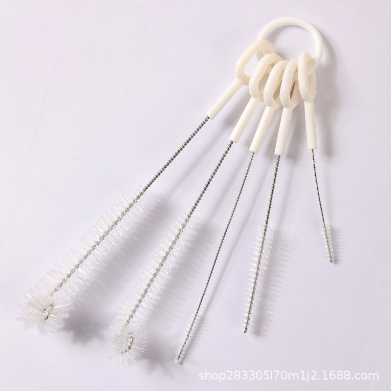 Cepillo de copa cinco en uno multifuncional Cepillo de pajita de mango largo Cepillo de lavado de copa Cepillo de biberón