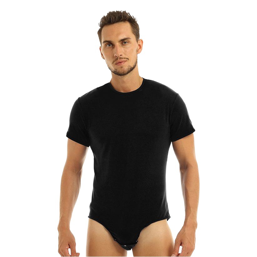 2023 nueva manga corta cuello redondo Snap-on mono deseo transpirable homewear Comercio exterior apretado hombres pijamas de una sola pieza