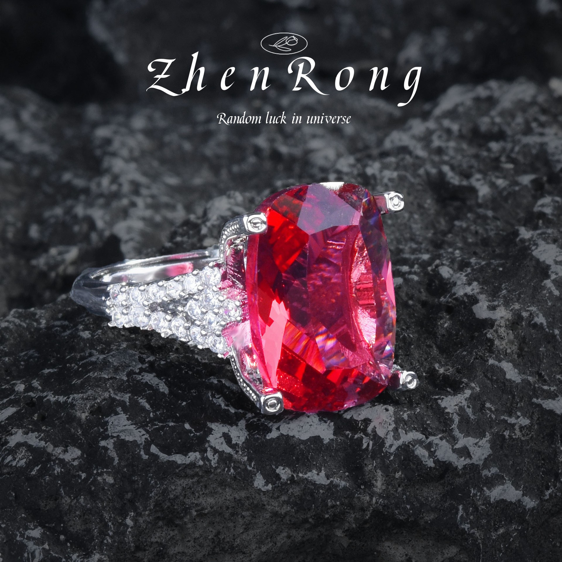 Moda de lujo Rosa anillo de diamante rojo con incrustaciones de diamantes de alto carbono de alto grado temperamento corona colgante colorido tesoro pendientes traje mujeres