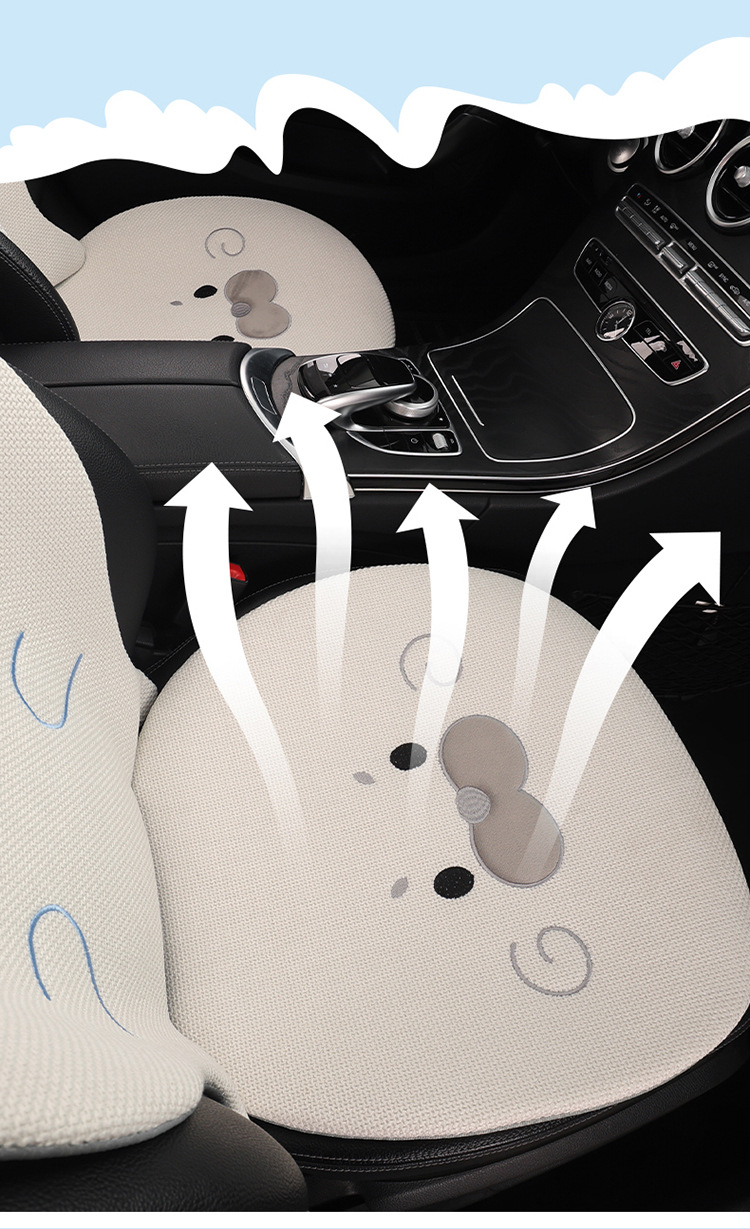 Car Seat Cushion Made of Linen Material with Seal Pattern, Suitable for All Seasons, Available as a Single Piece or a Three-Piece Set, with Optional Car Ventilation Cushion