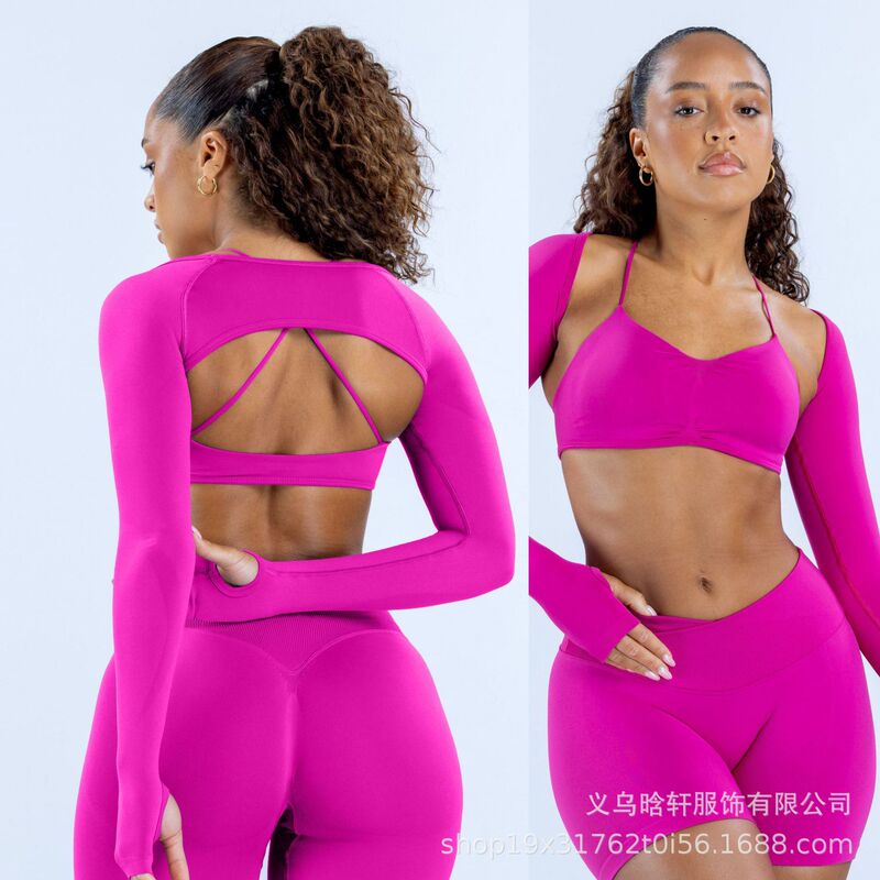 Cross-border DFYNE new seamless cross-waist shorts, high-elastic bra, shawl sports suit, yoga fitness women's clothing Cross-border DFYNE new seamless cross-waist shorts, high-elastic bra, shawl sports suit, yoga fitness women's clothing