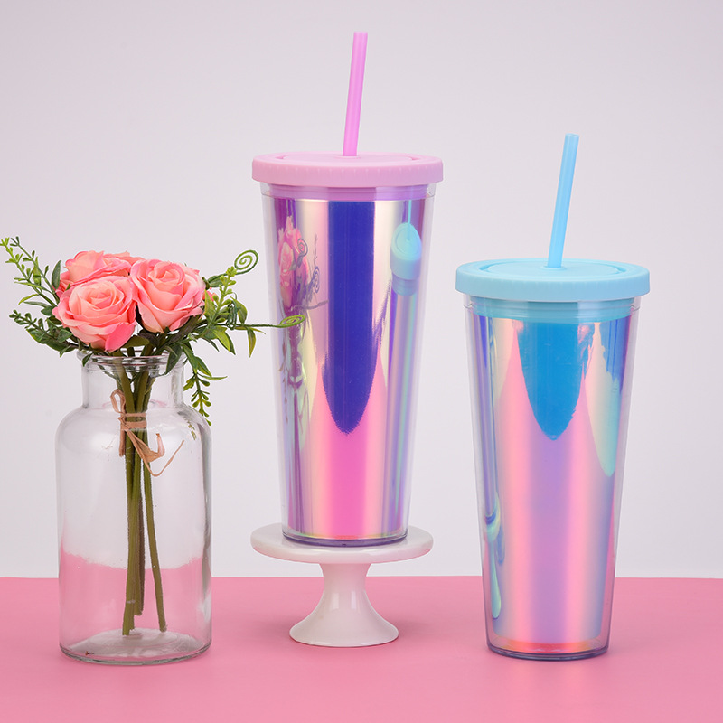 Factory Direct Supply Thickened Tumbler Double Plastic Straw Cup Large Capacity Outdoor Magic Color Drink Cup Customizable display picture 6