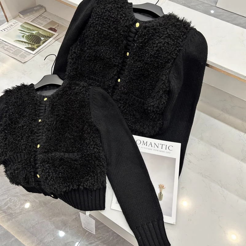 Mo*Ler Small Fragrant Wool Knitted Splicing Teddy Velvet down Jacket Short Jacket