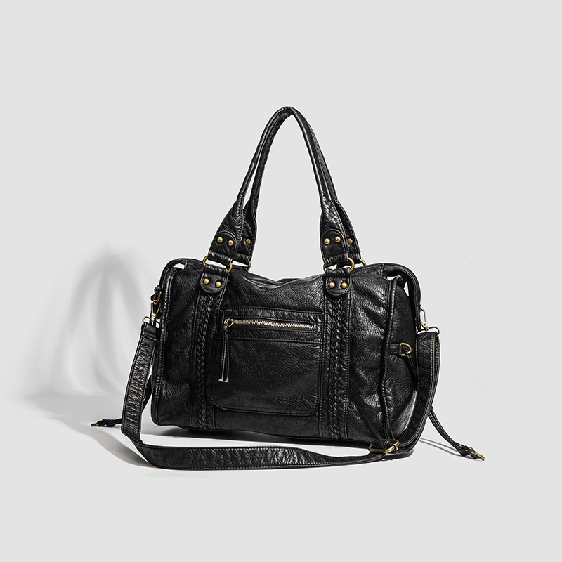 Unique design Y2K retro biker bag for women, large-capacity genuine leather handbag, Maillard shoulder bag