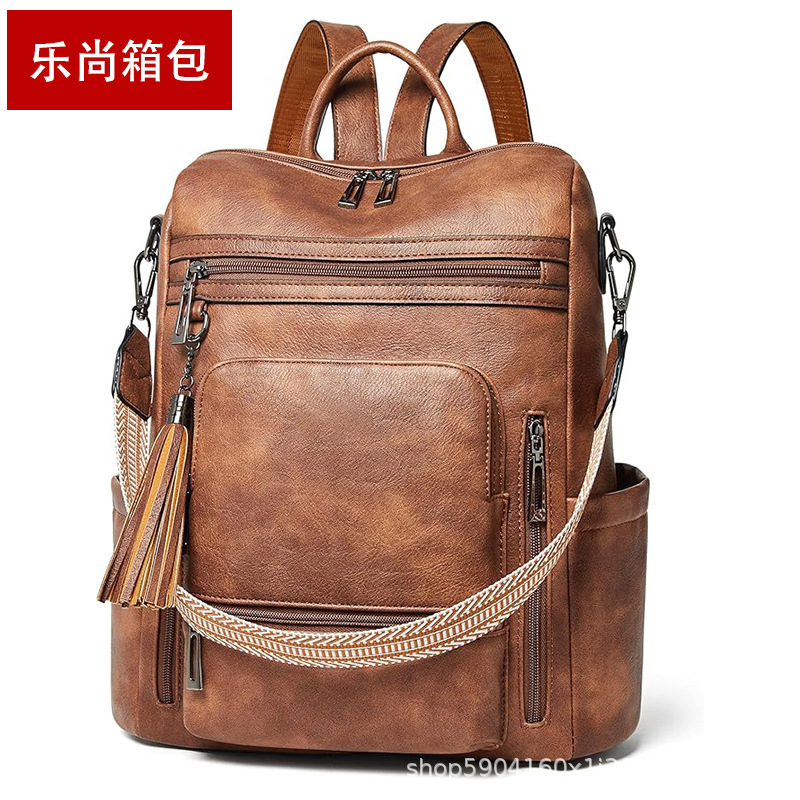 Genuine Leather Laptop Backpack 15.6inch Unisex Fashion Casual Travel Backpack Student School Bag