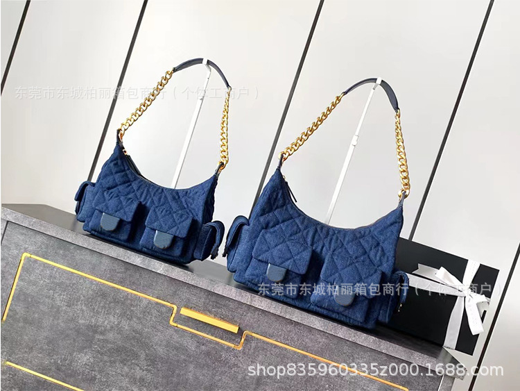 元工場皮小香風25c復古カウボーイhobo脇下包ヒッピー包双ポケット菱格チェーンjennie|undefined