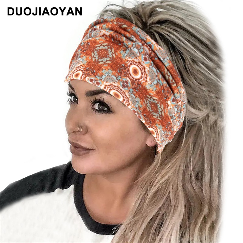 Otoño e Invierno nueva diadema de moda para mujer con estampado bohemio nudo ancho borde elástico pañuelo para la cabeza accesorios para el cabello_voghion.com