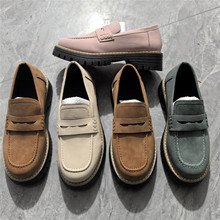 2025新款春秋乐福鞋大码休闲磨沙英伦风女鞋粗跟厚底外贸复古