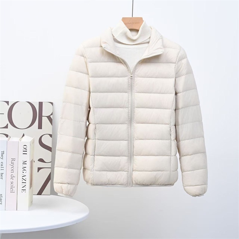 Cross-Border 2025 Autumn and Winter New Lightweight down Jacket Women's Short Stand Collar White Duck down Slim Large Size Lightweight Jacket
