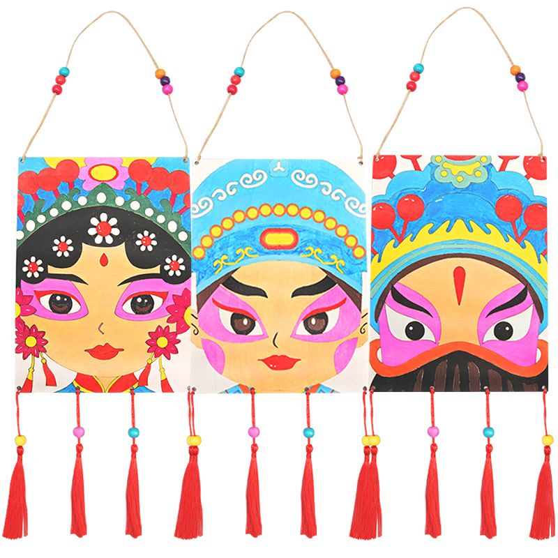 Ópera de Pekín maquillaje facial DIY los niños hechos a mano experimento científico pintura estilo chino adornos madera kindergarten actividad Juguetes