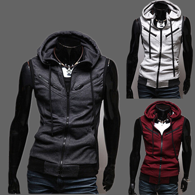 Amazon foreign trade cross-border men's sweater plus size fashion hooded sleeveless vest vest men's jacket wholesale