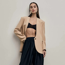 速卖通跨境2025新款气质性感时尚正肩西装外套单粒扣修身纯色上衣