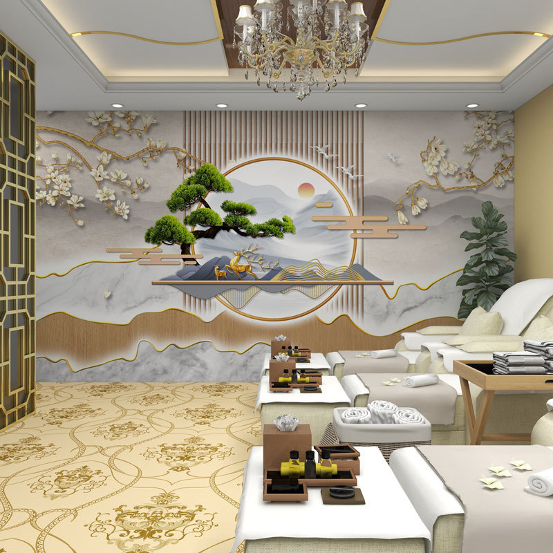 墙纸3d立体中式格栅墙布背景墙壁纸客厅装饰壁布店铺装修壁画|undefined