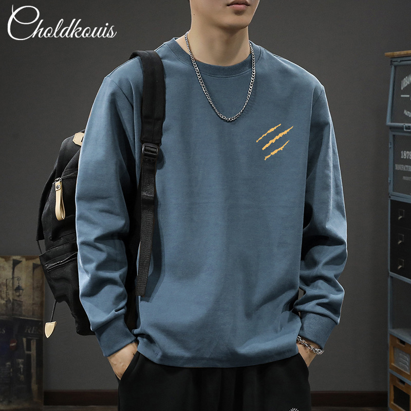 Black Long-Sleeved T-Shirt Men's Spring & Fall Round Neck Pullover Top Spring Boys American Fashion Brand High-End Spring & Fall