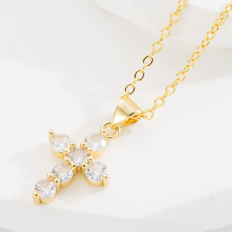 Fashion Cross Copper Pendant Necklace Zircon Copper Necklaces