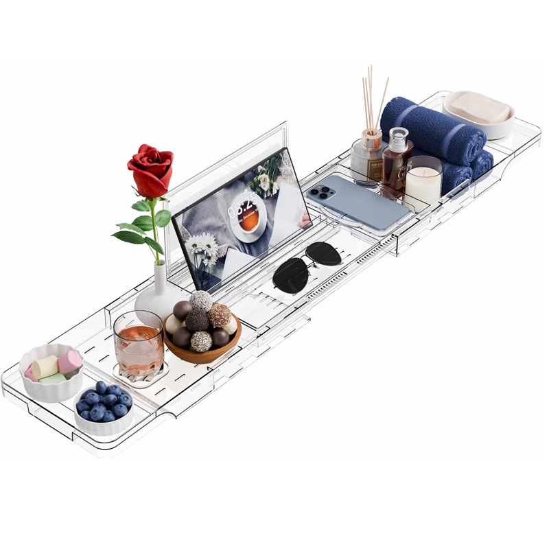 Acrylic Retractable Bath Rack Bathroom Bath Drain Rack Multi-functional High-grade Transparent Bath Bucket Stand