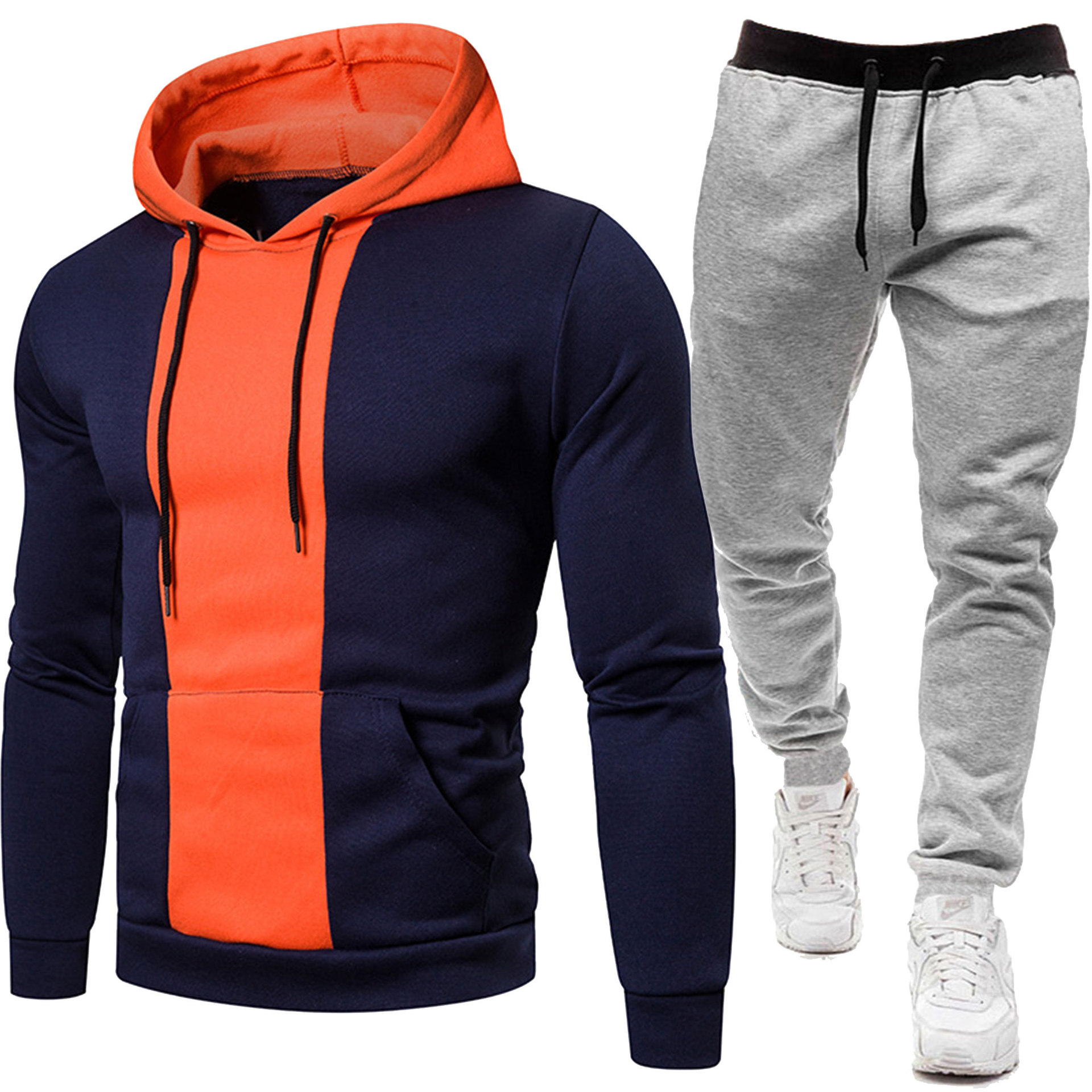 2024 höst och vinter nytt casual huvjacka herr europeisk storlek färgblockerad sweatshirt set_voghion.com