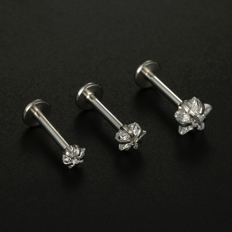 Fashion Star Stainless Steel Plating Zircon lip stud 1 Piece