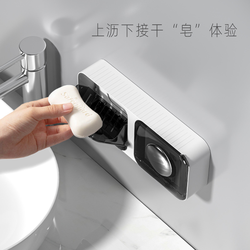 Caja de jabón de lujo ligero estante de almacenamiento de alta gama para el hogar caja de jabón de baño con tapa sin perforar drenaje montado en la pared
