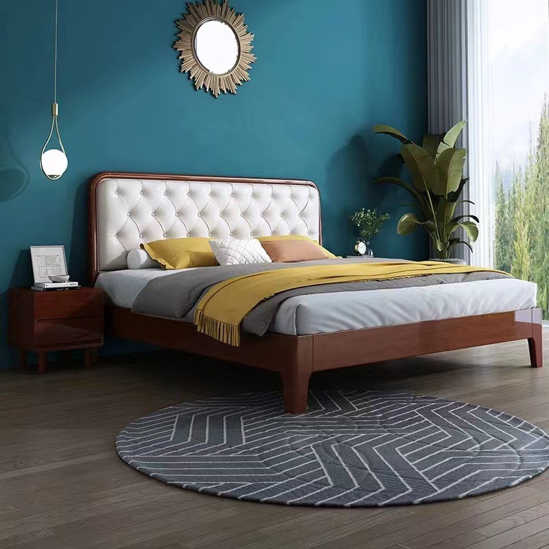 Nórdico cama de madera maciza blanco suave moderno minimalista 1,8 cama doble dormitorio principal cama 1,5 m alta caja cama de almacenamiento