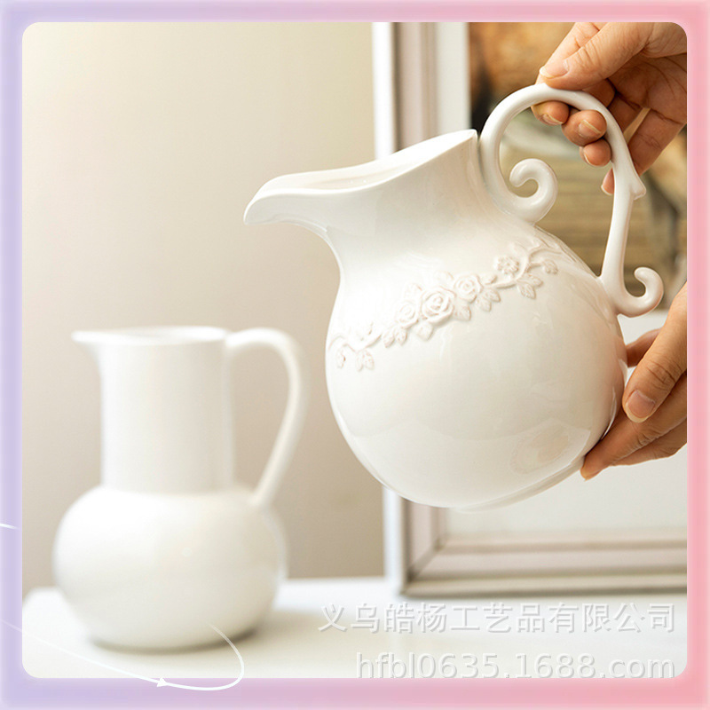 ✬地中海字母奶水壶陶瓷花瓶文艺白色餐桌客厅插花干花瓶装饰摆件