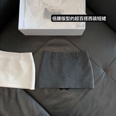 灰色西装百搭短裙女夏季新款学院风低腰显瘦半身裙防走光a字裙子