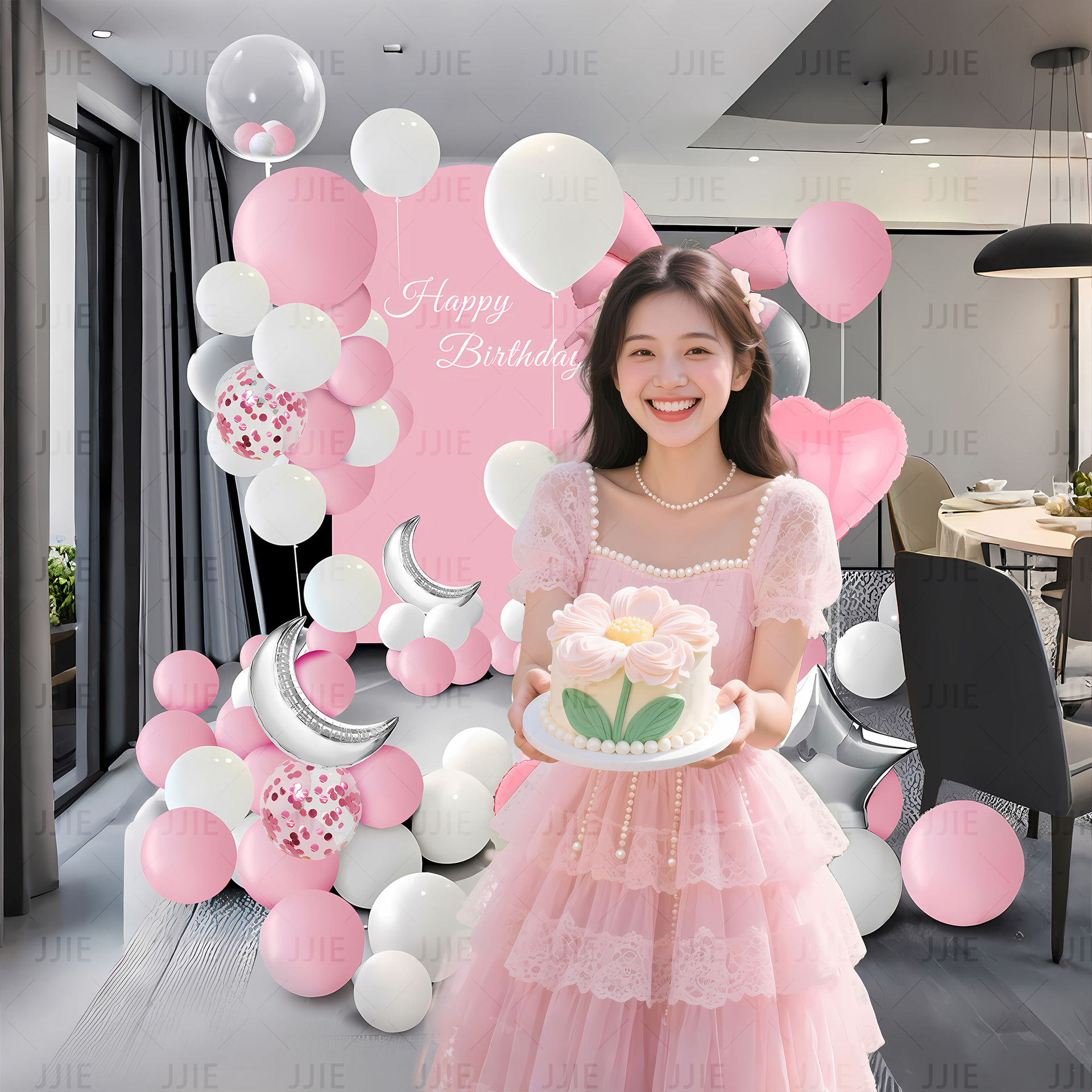 Celebridad en línea festejo feliz cumpleaños fiesta de globo para niños y niñas escenas de diseño de suministros de fondo pared decoración de 18 años